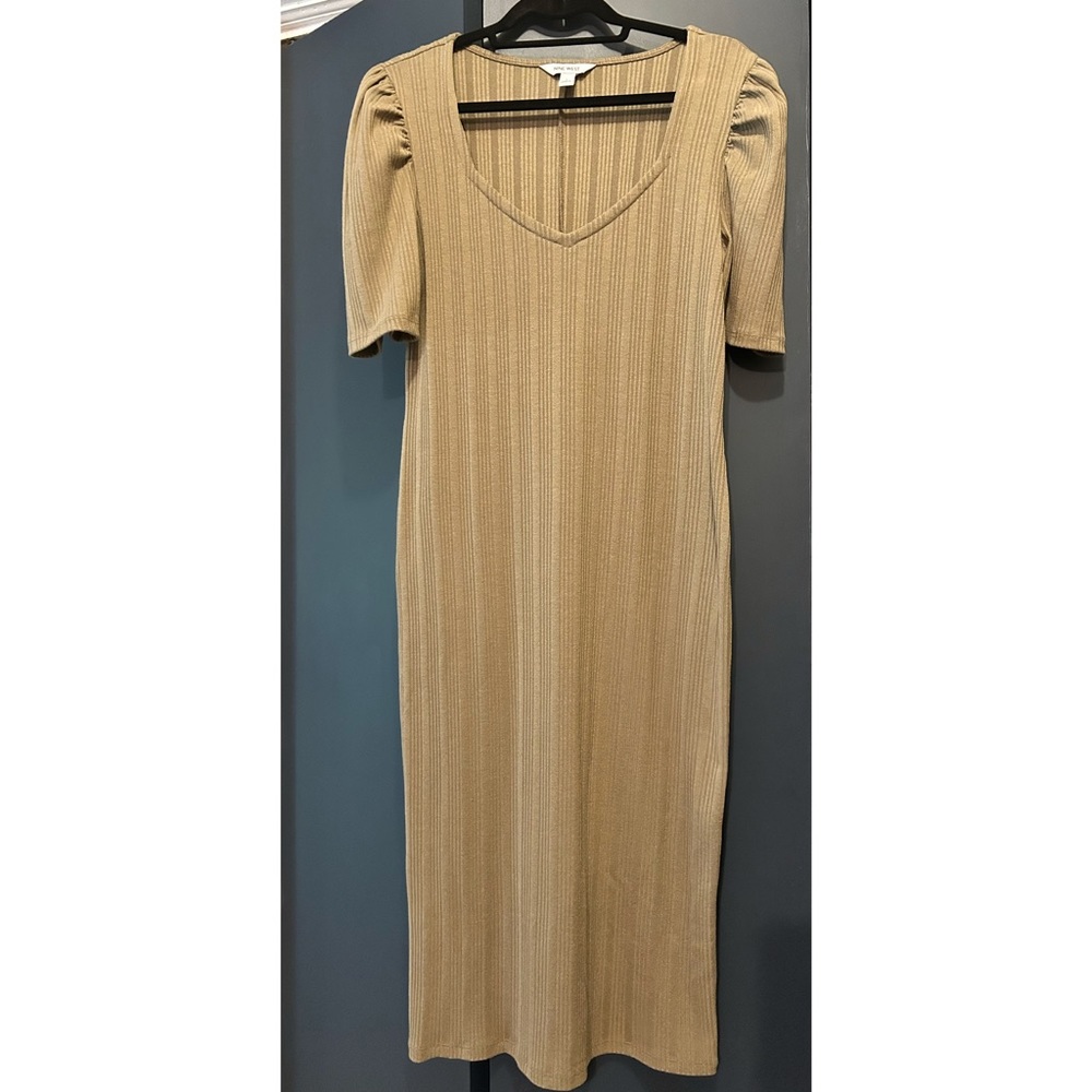 Nine West Olive Ribbed Puff Sleeve Sheath Dress
